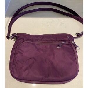 E-Bags Plum Nylon Crossbody Purse Bag Pac Safe Anti-theft Travel EUC